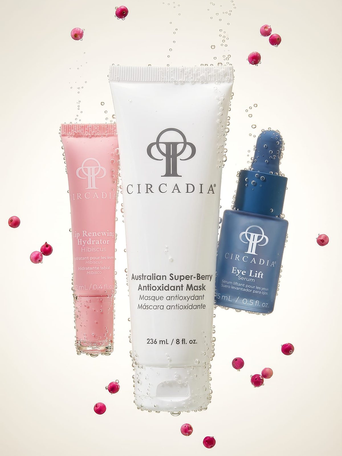 Circadia antioxidant mask, eye lift serum and lip renewing hydrator